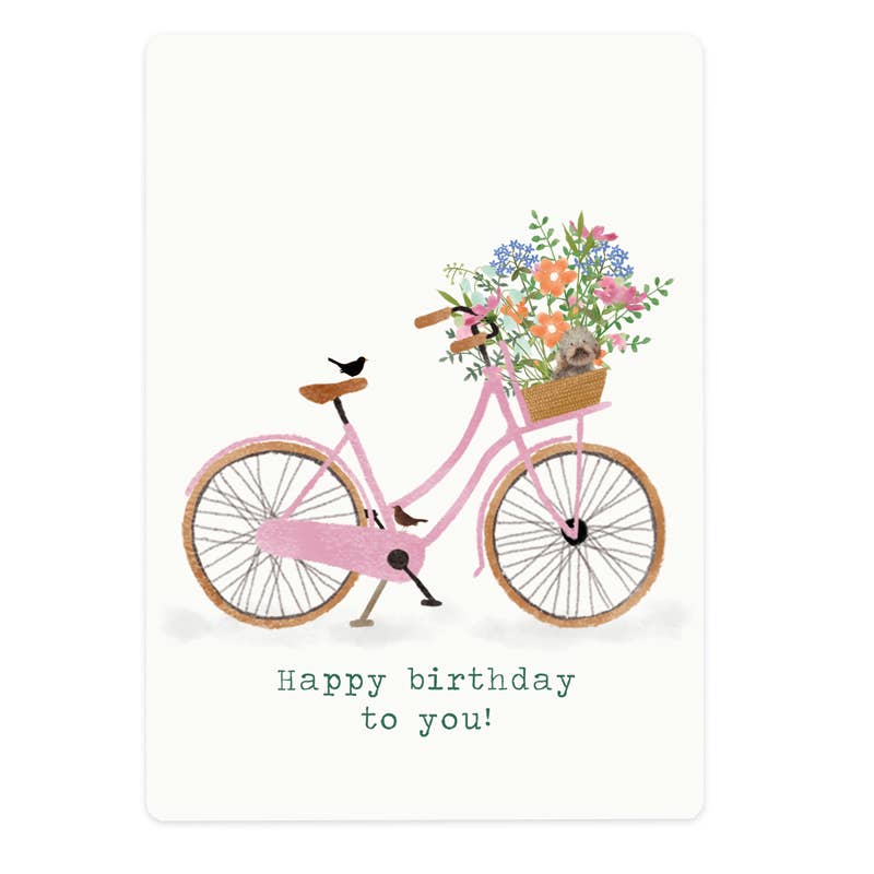 fiets met bloemen en hondje Happy birthday to you! | Kaart The Lemonbird