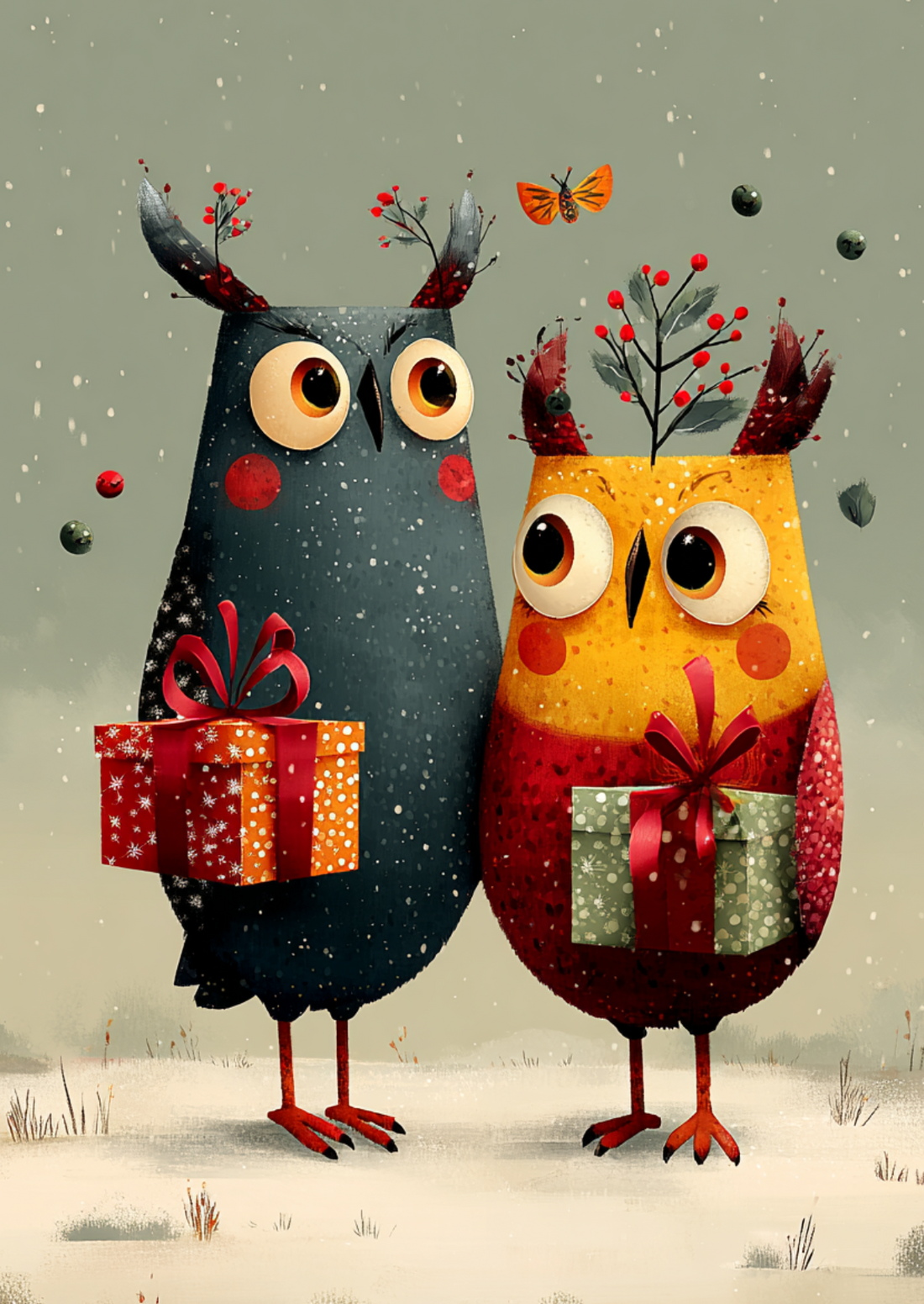 Celebrating Togetherness: Owls with Presents | Kaart Fripperies