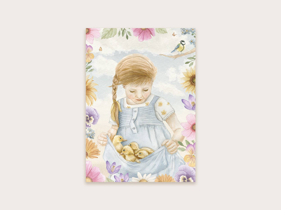 Ansichtkaart meisje met eendjes | Kaart Appeloogje