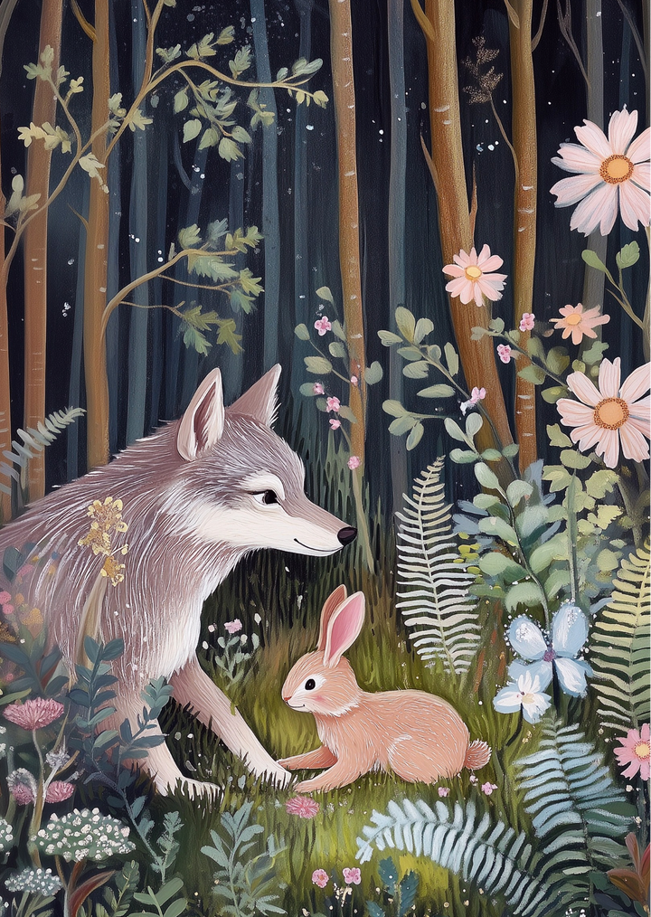Forest Friends: Wolf en Konijn | Kaart Fripperies