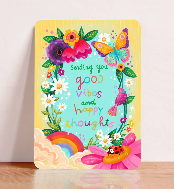 Kaart good vibes vlinder bloemenmotivatie | Kaart Aniet Illustration