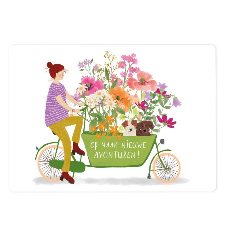 Kaart 'Bakfiets Bloemen' + tekst 'op naar nieuwe avonturen!  | Kaart The Lemonbird