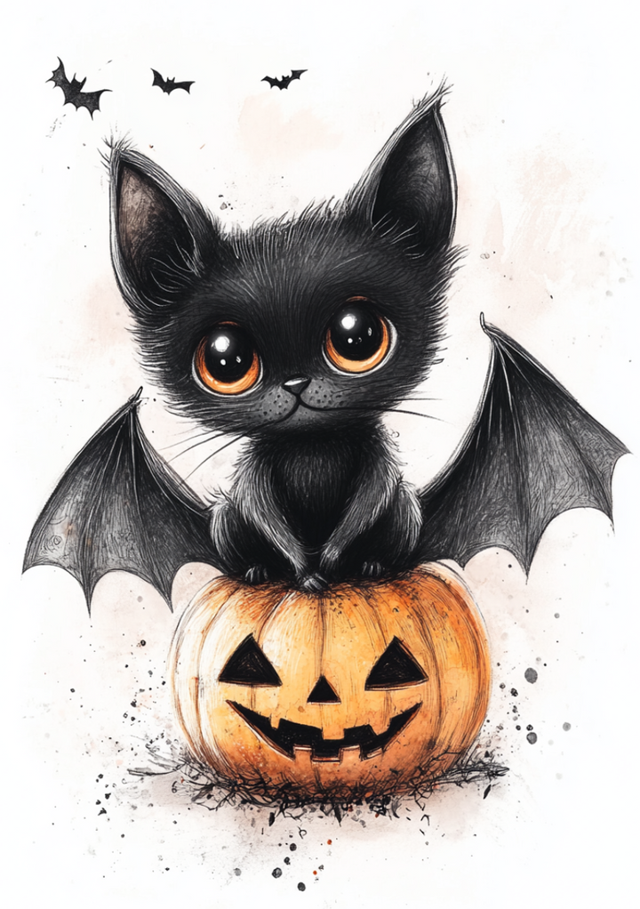 Spooktacular Halloween: Bat Cat |  Cadeaukaart Fripperies