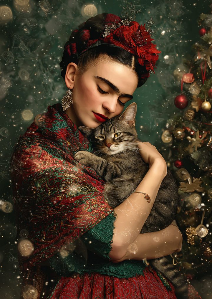 Frida Kahlo: Christmas cat | Kaart Fripperies