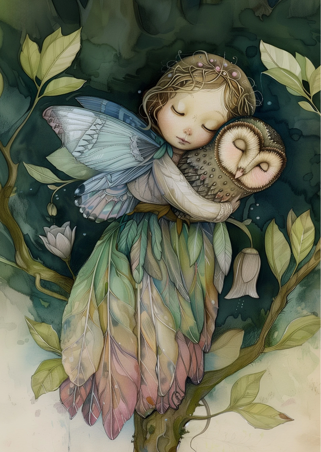 Birds & Fairies: Elf met uil | Kaart Fripperies