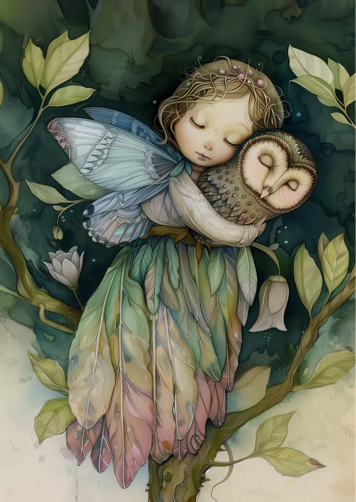 Birds & Fairies: Elf met uil | Kaart Fripperies