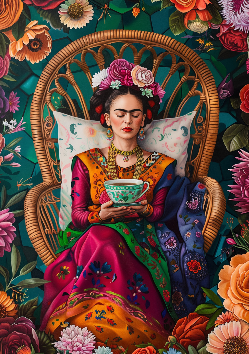 Frida Kahlo met theekopje |  Cadeaukaart Fripperies