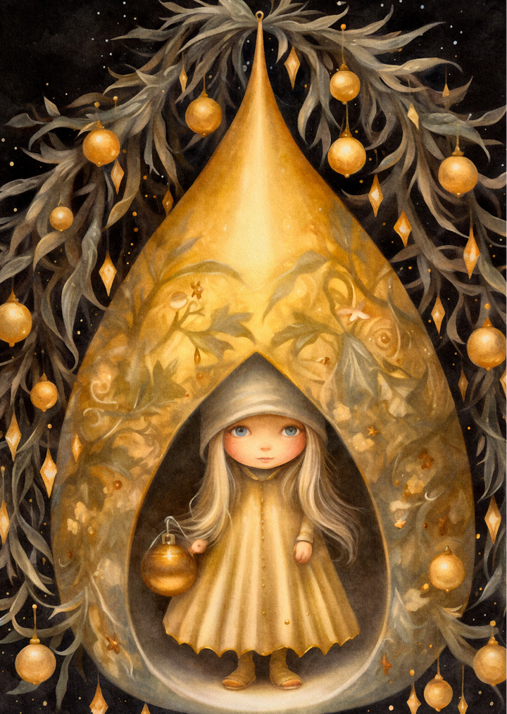 Whimsical Christmas: Kerst Meisje (geel) | Kaart Fripperies