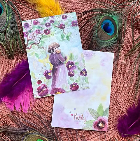 Mama tussen de bloemen | Postkaart A6 Romyillustrations