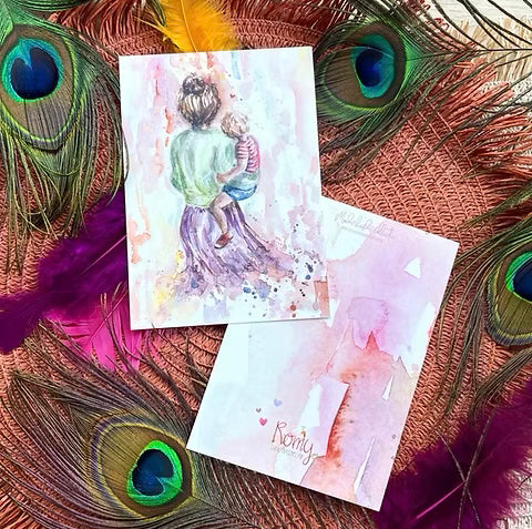 Moeder en zoon | Postkaart A6 Romyillustrations