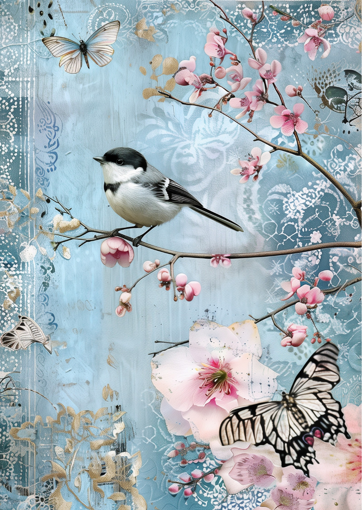Blue Blossom: Blossoms and Butterflies | Kaart Fripperies