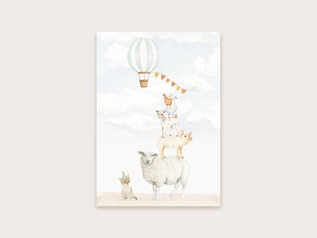 Ansichtkaart boerderijdieren hoera | Kaart Appeloogje