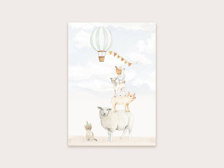 Ansichtkaart boerderijdieren hoera | Kaart Appeloogje