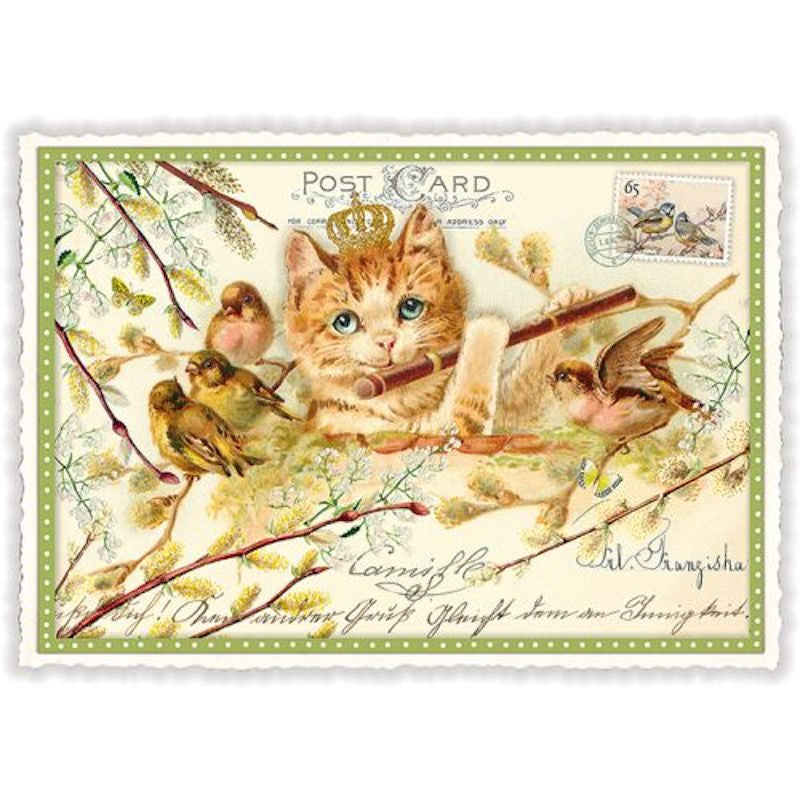 Katze mit Pfeife (grün)| Kartenedition Tausendschön