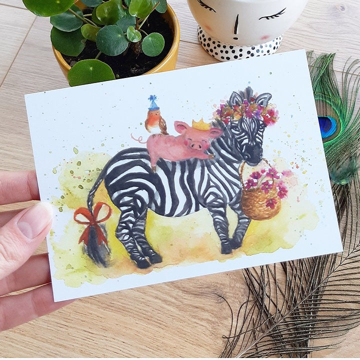 Zebrafeest | Postkaart A6 Romyillustrations
