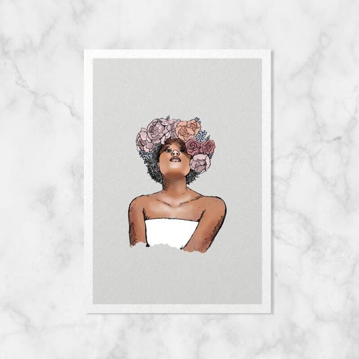 vrouw met bloemenkrans, naturel beauty| Kaartstudio