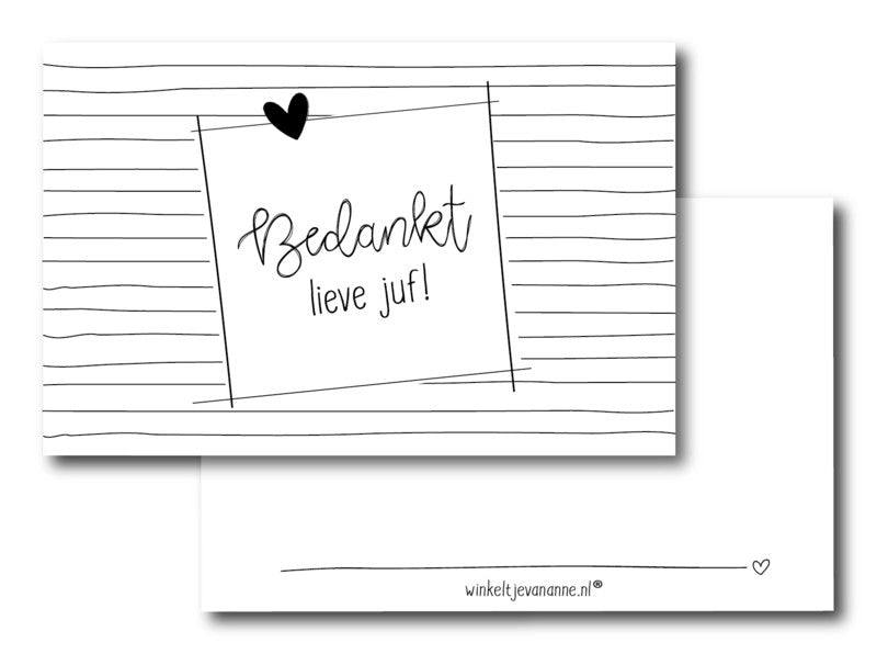 Bedankt lieve juf| Minikaart winkeltjevananne.nl