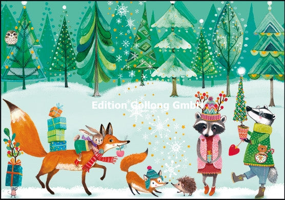 Dieren in winterbos| Kerstkaart Edition Gollong