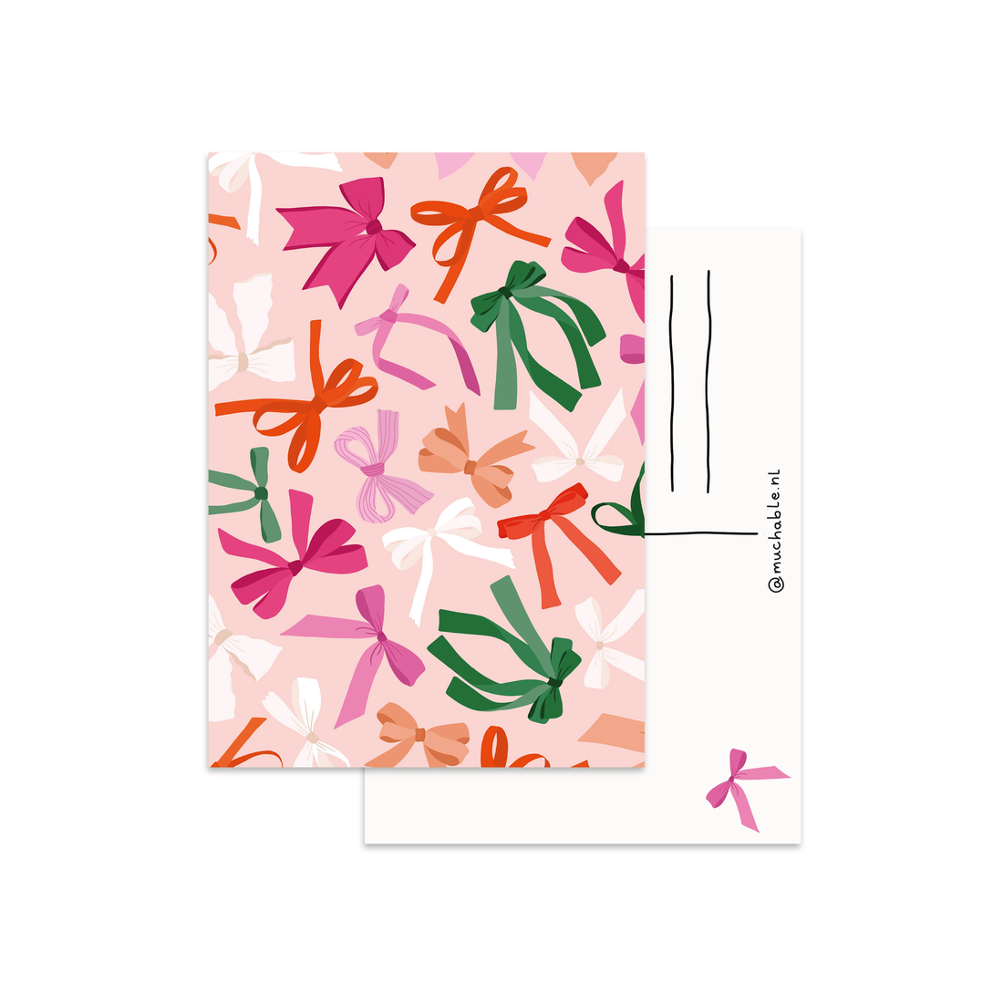 Ansichtkaart - illustratie patroon/print festive bows/strik