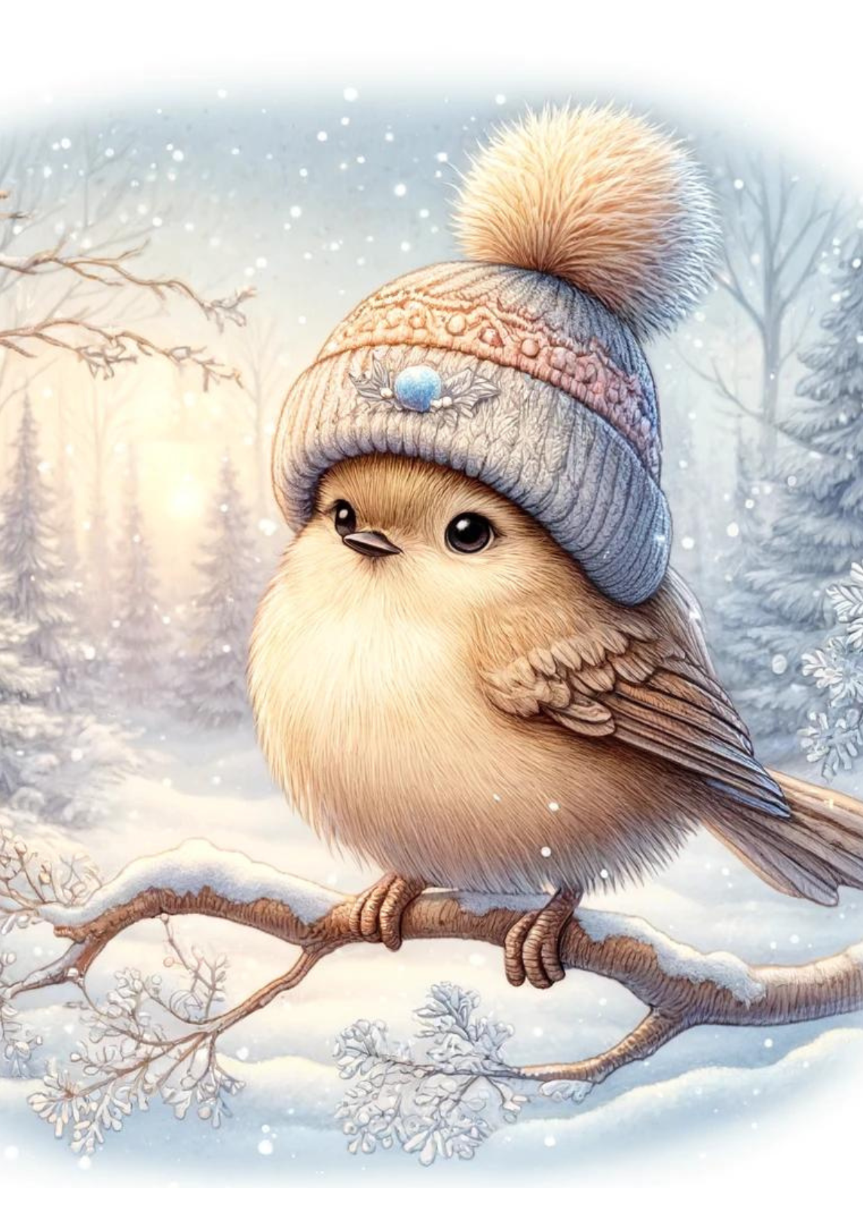 Winter wonderland: Vogel met muts | Kaart Fripperies