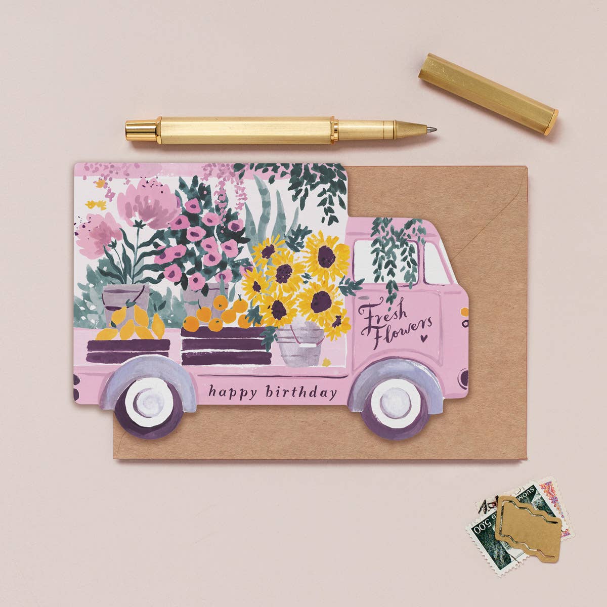 Verjaardagskaart Bloementruck | Vrouwelijke verjaardagskaart met bloemenmotief