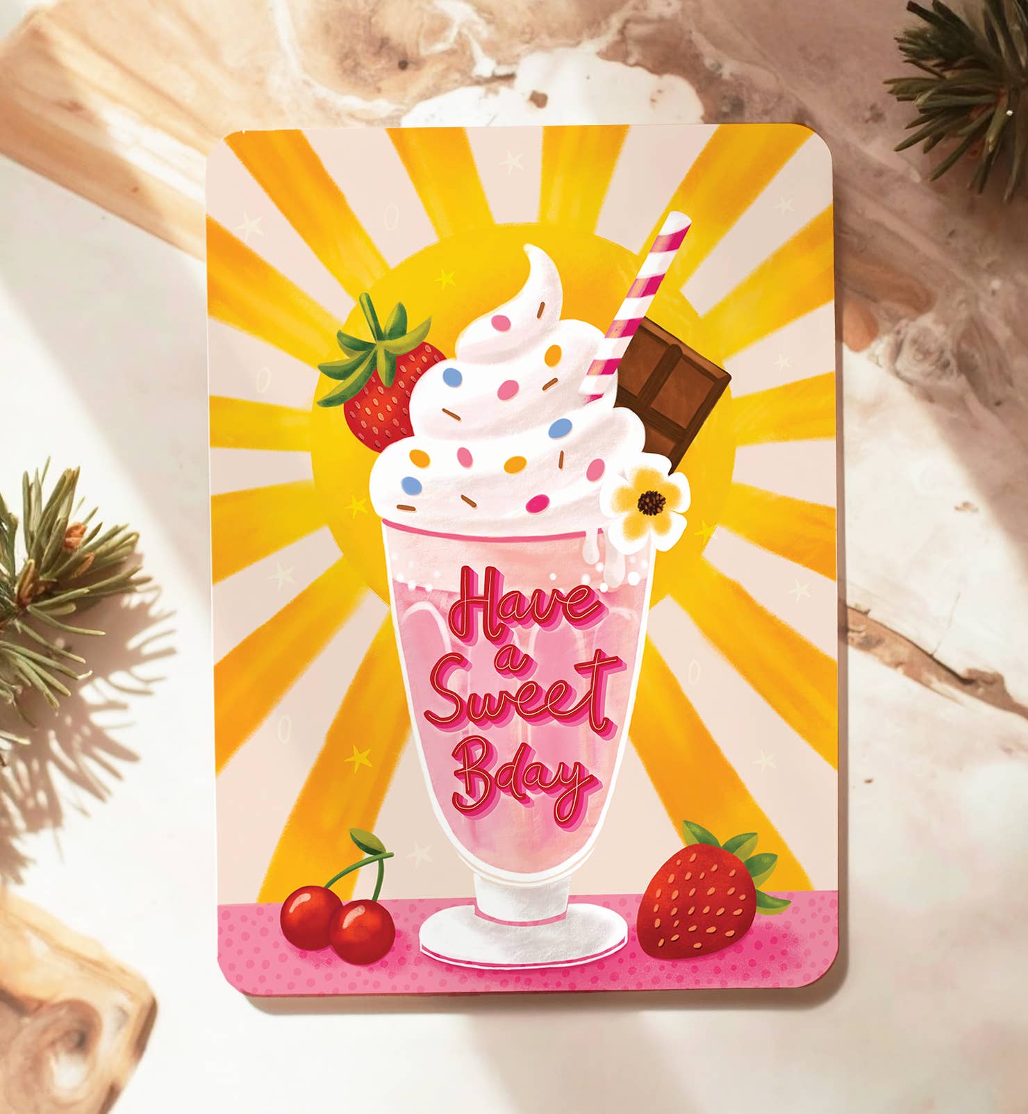 Kaart verjaardag milkshake roze zon sweet zomer ansichtkaart