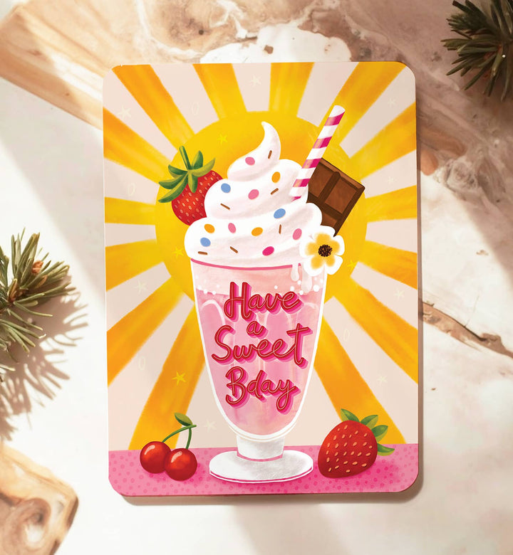 Kaart verjaardag milkshake roze zon sweet zomer ansichtkaart
