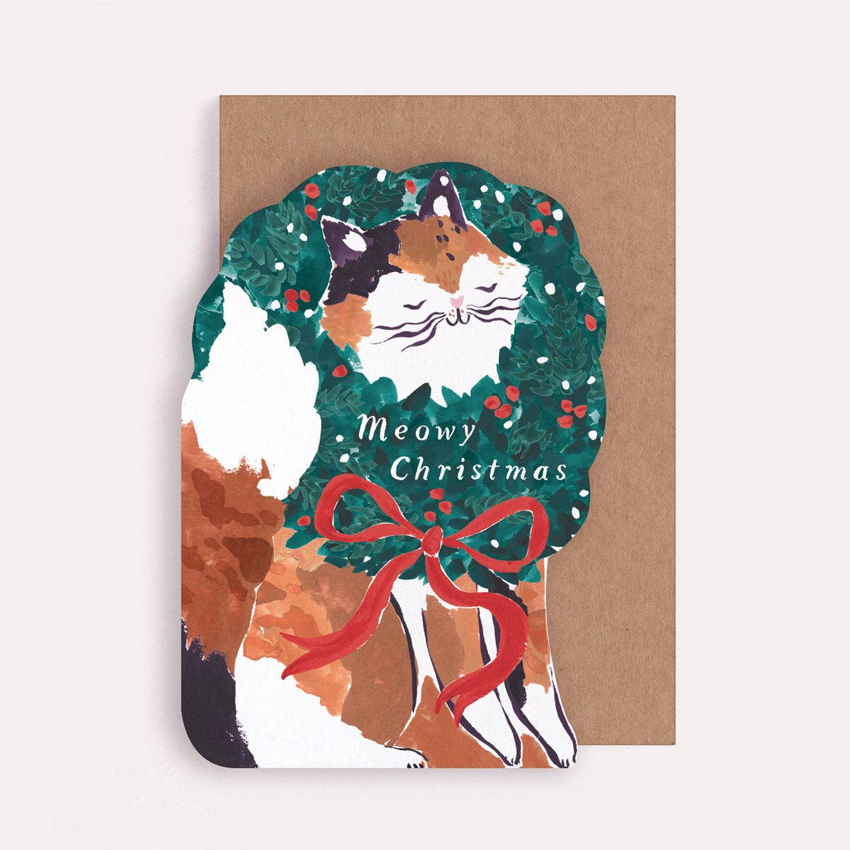 Kerstkaart met kat en 'Meowy Christmas' | Feestdagenkaarten