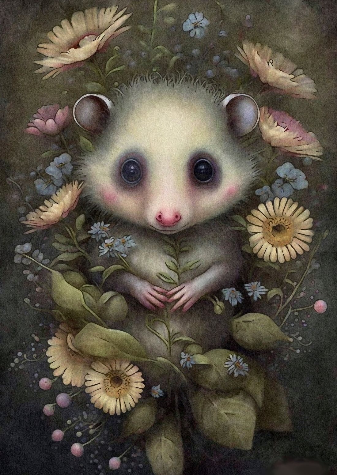 Opossum in Blumen | Kartenfirlefanz