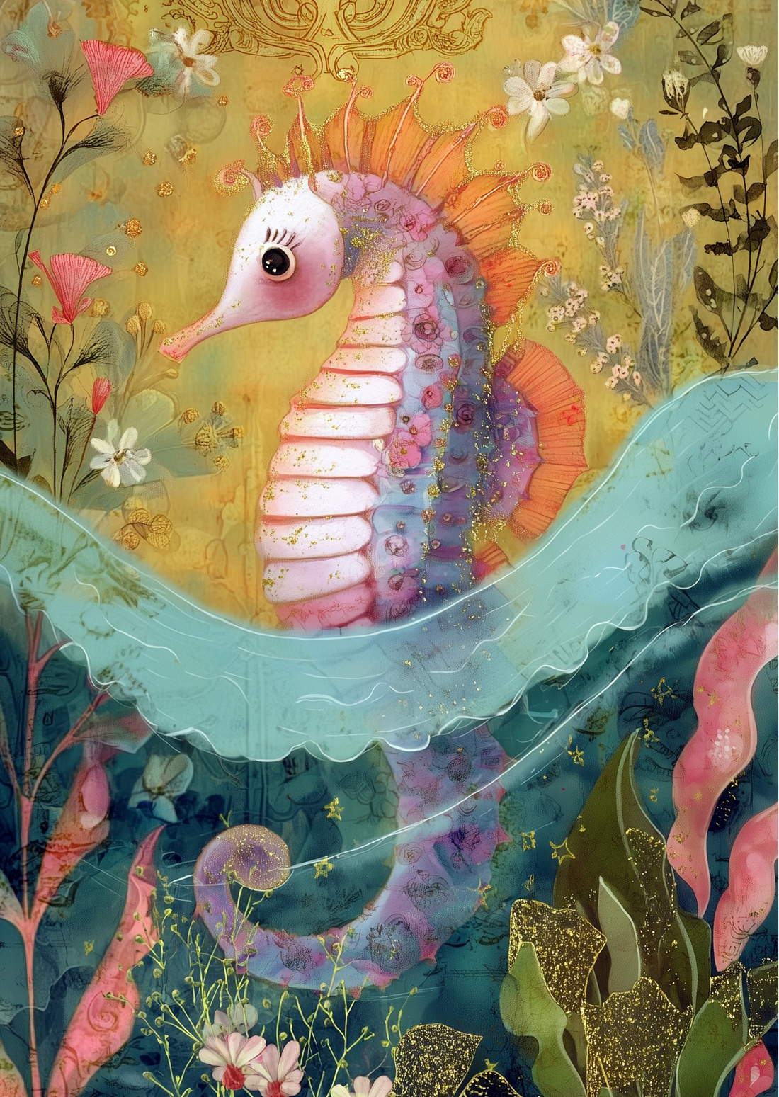 Enchanted Ocean: Golden Seahorse | Kaart Fripperies
