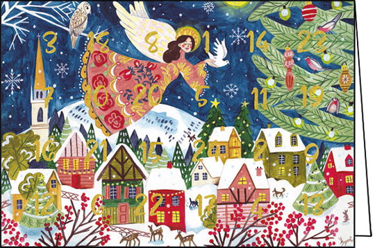 Engel boven de stad | Adventskalender kaart Edition Gollong