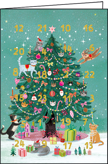 Kerstboom met katten | Adventskalender kaart Edition Gollong