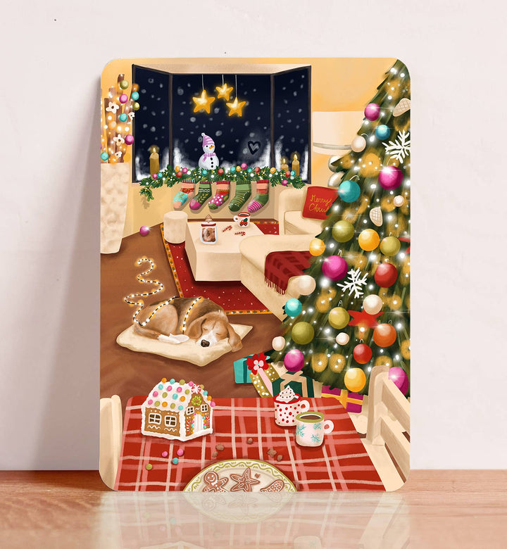 Kaart kerst kerstboom koekjes beagle hond winter | Kaart Aniet Illustration