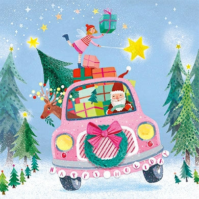 Auto met kerstman | Kaart Mila Marquis