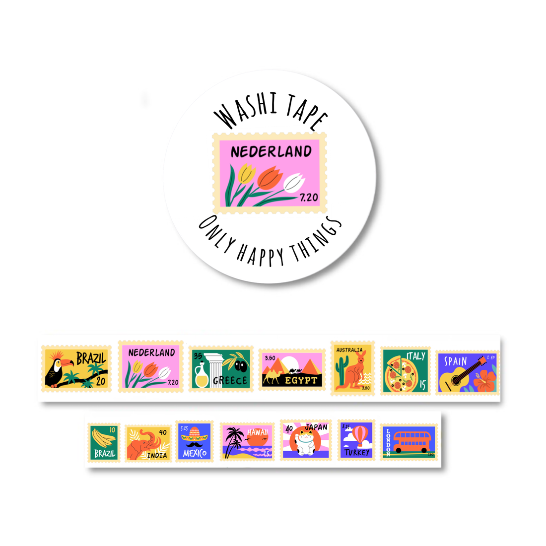 Washi-tape Stempels van de wereld | Washitape Only Happy Things
