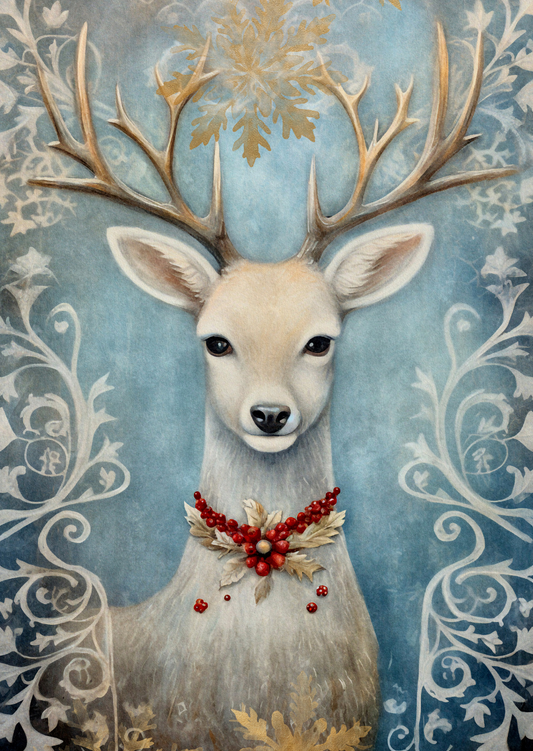 Christmas Animals: Hert (wit) | Kaart Fripperies