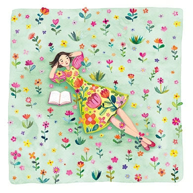 Vrouw in bloemenveld | Kaart Mila Marquis
