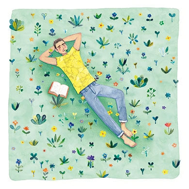 Man in bloemenveld | Kaart Mila Marquis