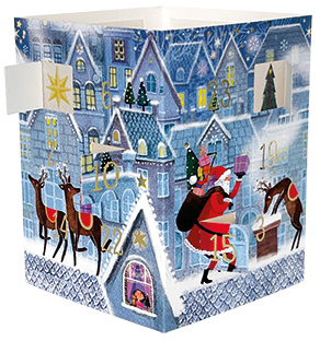 Kerstman op het dak | Theelichtjes adventskalender kaart Edition Gollong