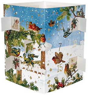 Vogels in vogelhuisje | Theelichtjes adventskalender kaart Edition Gollong