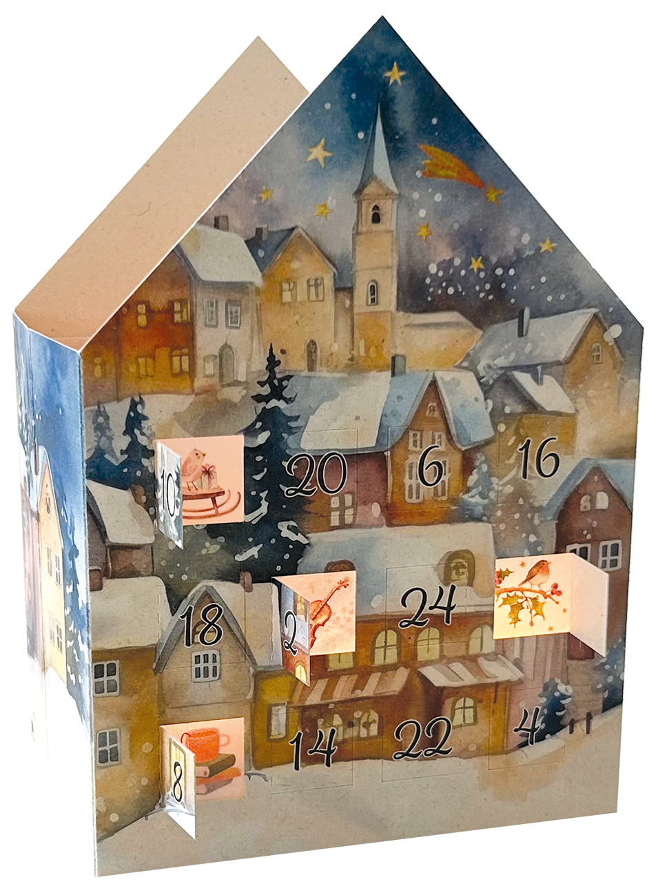 Weihnachtsdorf | Teelicht-Adventskalenderkarte Edition Gollong