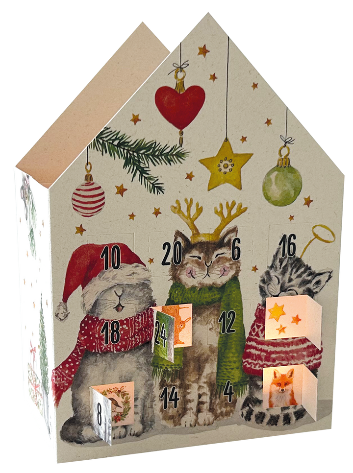 Katten | Theelichtjeshuis adventskalender kaart Edition Gollong
