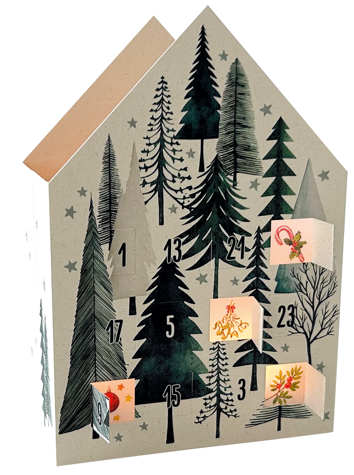 Dennenbomen | Theelichtjeshuis adventskalender kaart Edition Gollong