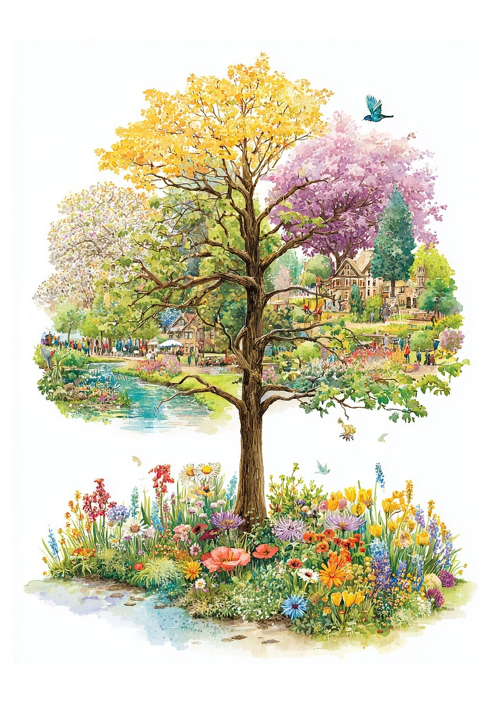 Spring Mood: Boom van Seizoenen | Kaart Fripperies