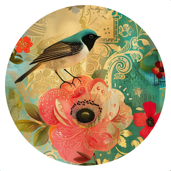 Flower Vintage Bird | Sluitstickers 10st.