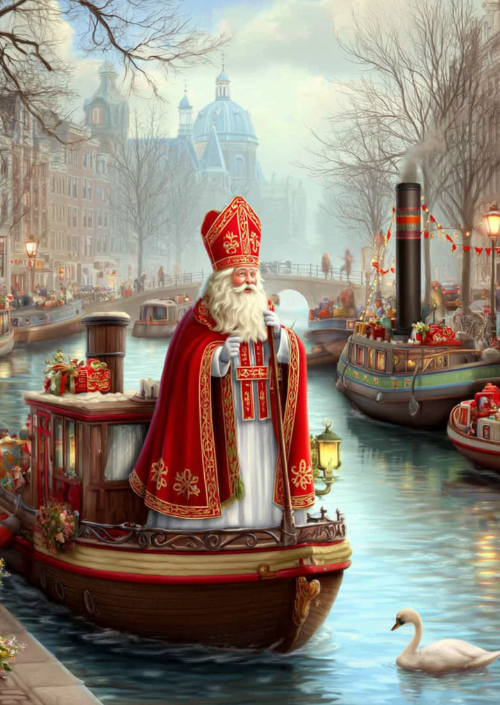 Sinterklaas op boot (2) | Kaart Fripperies