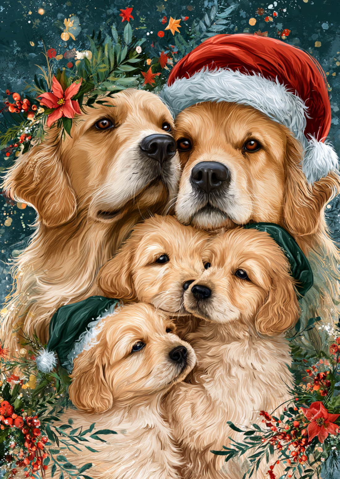 Christmas Cuddles: Golden Retriever | Kaart Fripperies