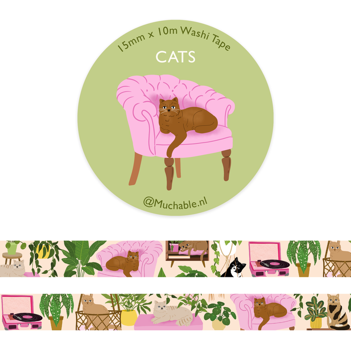 Washitape - katten illustratie patroon