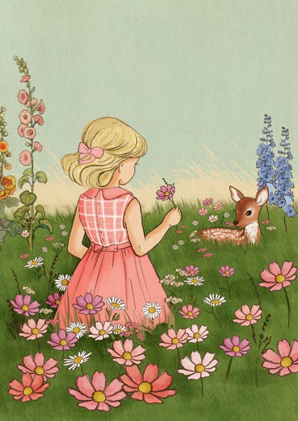 Ansichtkaart Bloemenveld Meisje | Kaart Belle & Boo