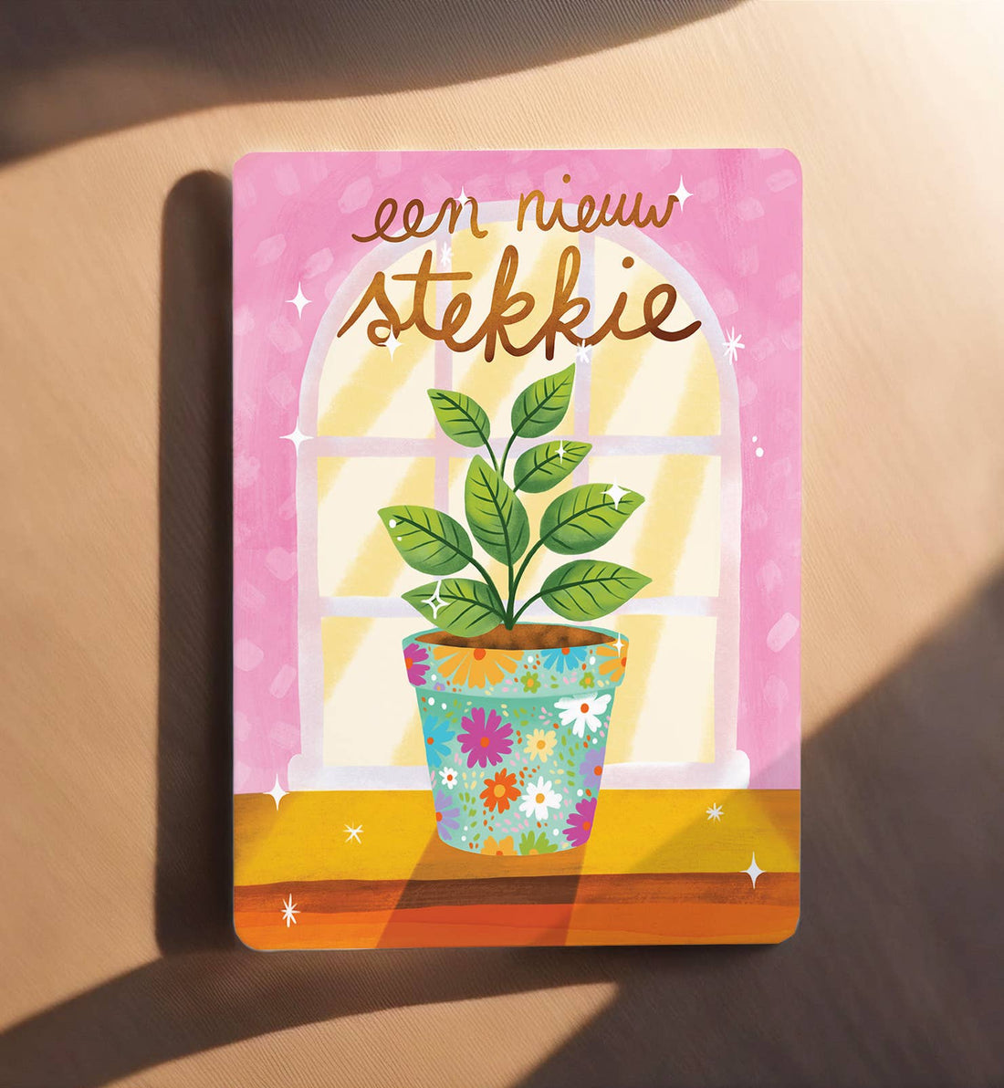 Kaart felicitatie nieuwe woning stekkie roze ansichtkaart